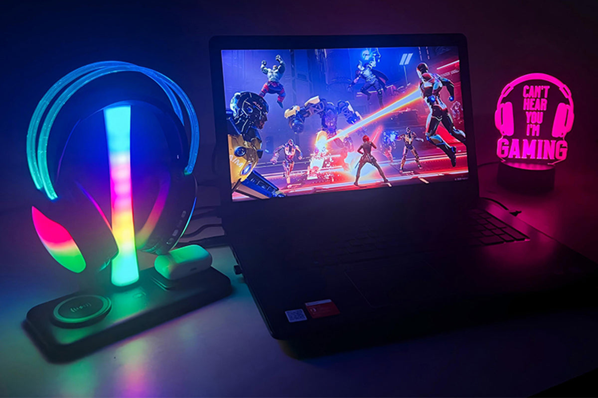 Headphone Stand with Wireless Charger Gaming Headset Stand with RGB Light for Airpod Pro iPhone Samsung -Black