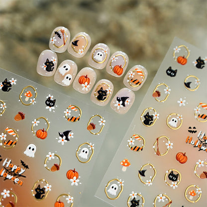 Halloween Nail Art Stickers Black Cat Ghost Pumpkin Self-Adhesive