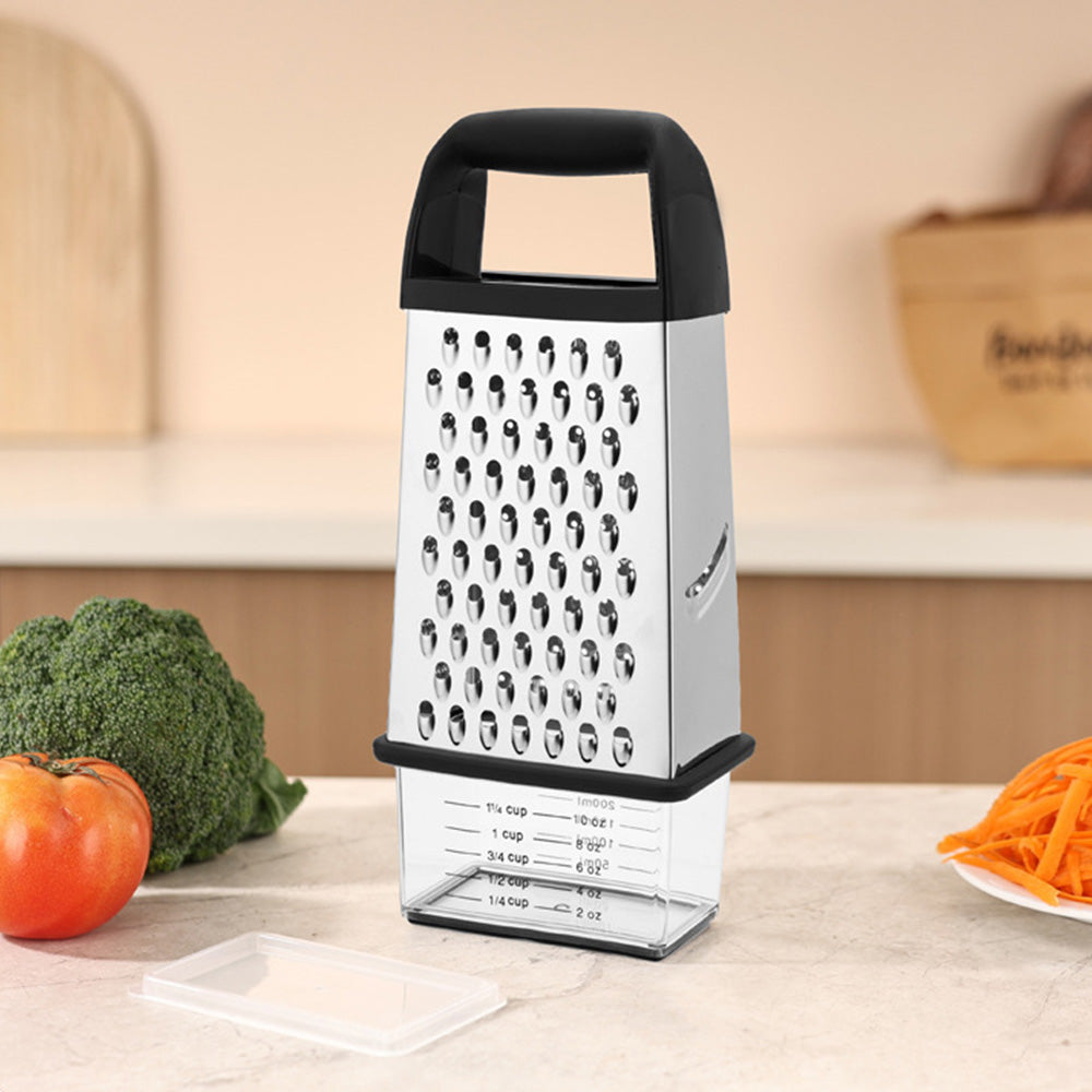 Box Grater with Container Stainless Steel Coarse Fine Slicer Non Slip Base