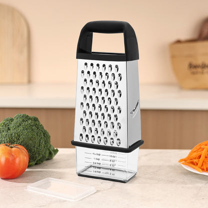 Box Grater with Container Stainless Steel Coarse Fine Slicer Non Slip Base