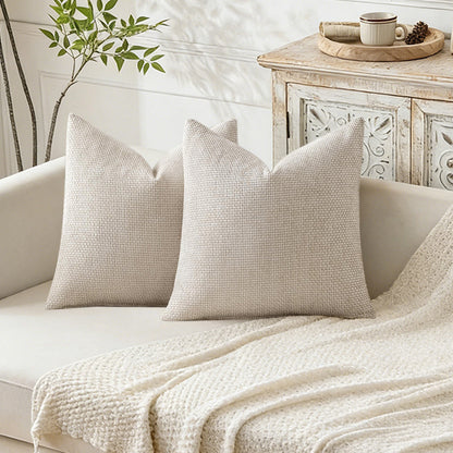 2 Pack Chenille Knit Throw Pillow Covers for Couch Bed -Beige