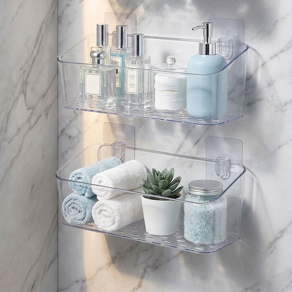No Drill Bath Storage Wall Mounted Transparent Shower Caddy