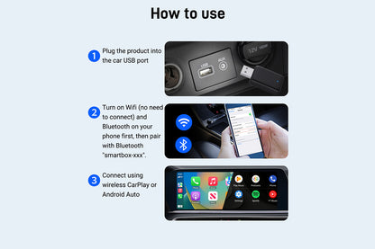 2-in-1 Wireless CarPlay and Android Auto Adapter Plug and Play for iPhone Android