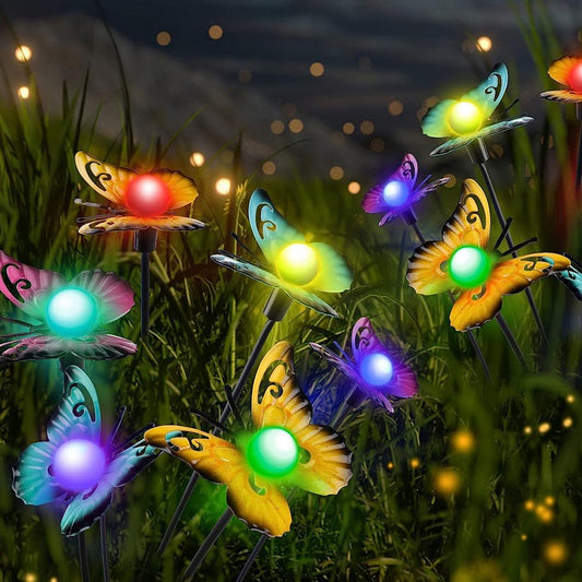 2Pcs Solar Butterfly Decorative Lights Solar Powered Stake Lights -Multi Colour