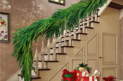 Christmas Norfolk Pine Garland Rattan Greenery Garland for Home Fireplace Decor