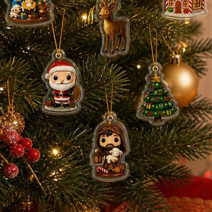Christmas Advent Calendar 24 Days 2D Flat Acrylic Christmas Tree Ornaments for Adults