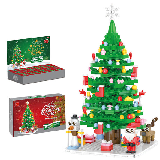 2024 Advent Calendar Christmas Tree Building Set with LED Light String Xmas Countdown Calendar