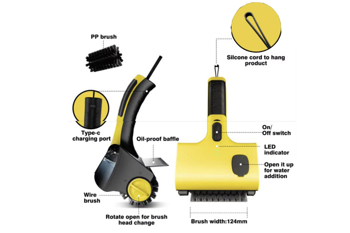 Electric Grill Cleaning Scrub Brush with Steel Brush and PP Brush for BBQ