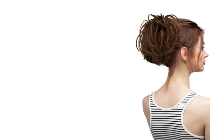 20CM High-Temperature Fiber Natural Messy Bun Scrunchy Thick Messy Bun Hair Piece-Black To light Auburn