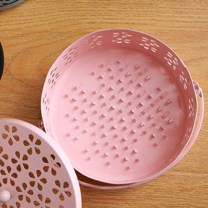 Metal Mosquito Coil Holder with Lid Portable Hanging Incense Burner Box Pink