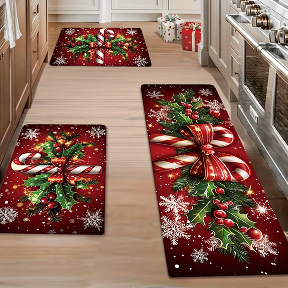 3 Piece Set 2D Christmas Kitchen Mat Non Slip Christmas Rug