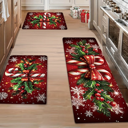 3 Piece Set 2D Christmas Kitchen Mat Non Slip Christmas Rug