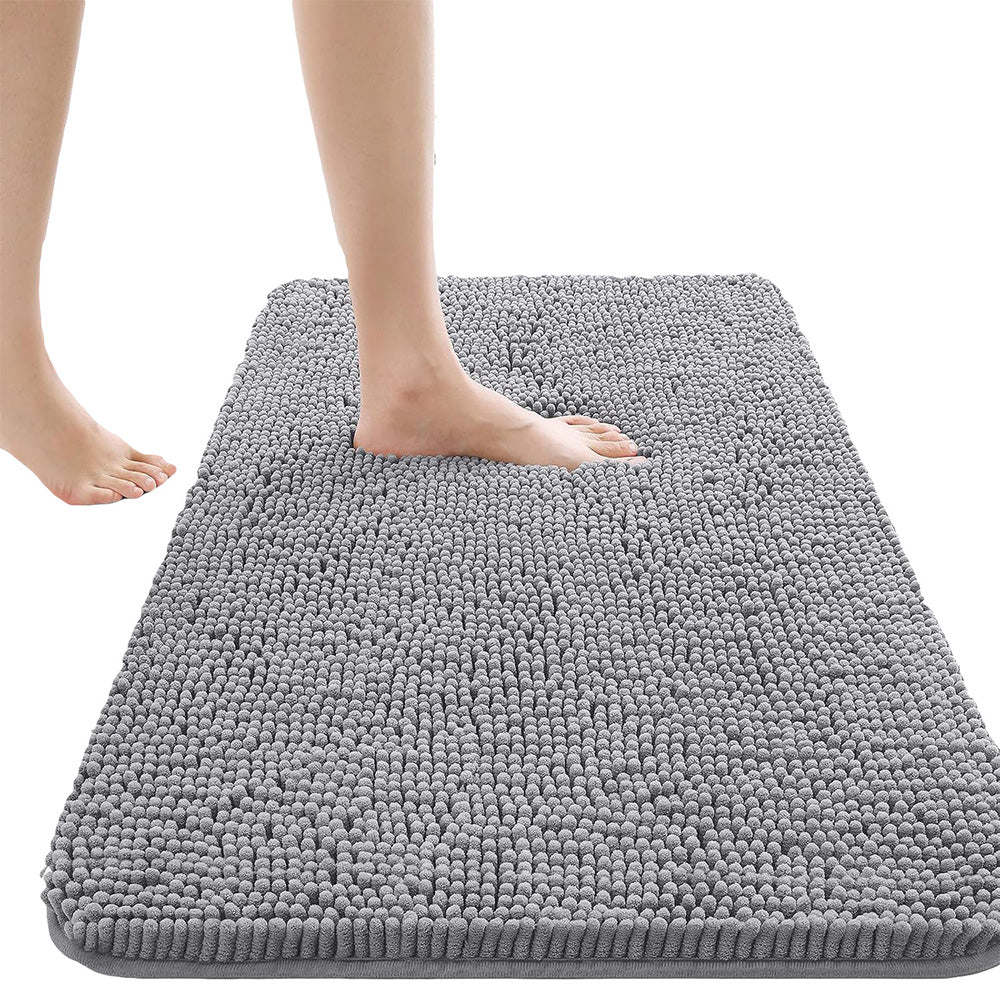 Soft Chenille Bath Mat with Rounded Corners, Absorbent & Non-Slip Rug