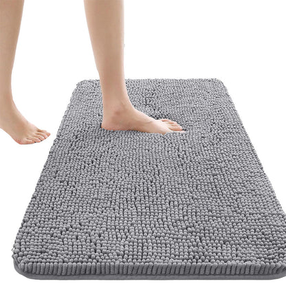 Soft Chenille Bath Mat with Rounded Corners, Absorbent & Non-Slip Rug