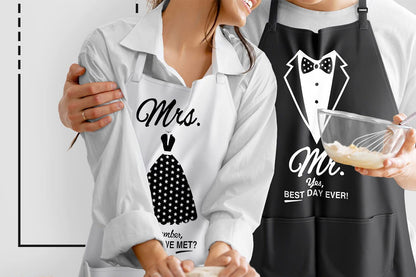 Mr and Mrs Aprons for Couple Gift Bridal Shower with Oven Glove and Pot Holder