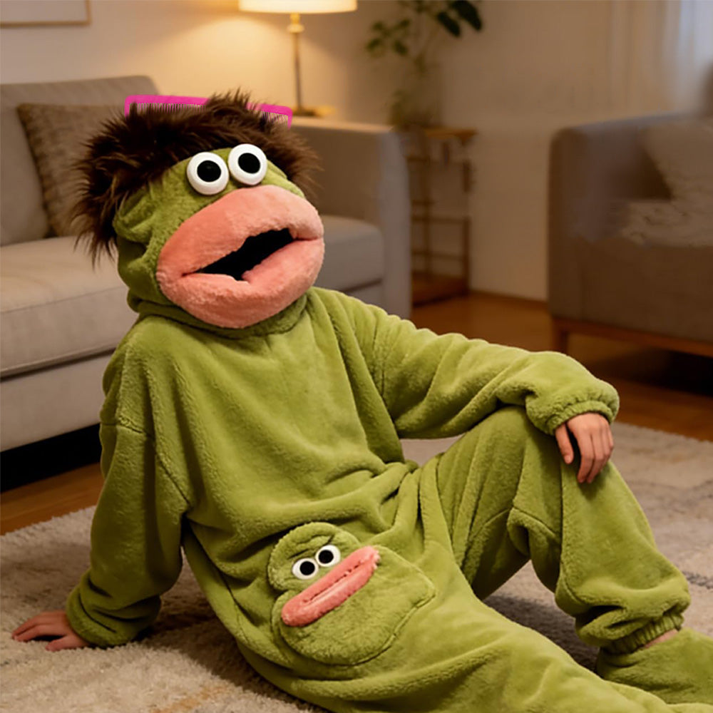 Monster Onesie Big Mouth Monster Onesie Soft Plush Loungewear for Sleeping-Green
