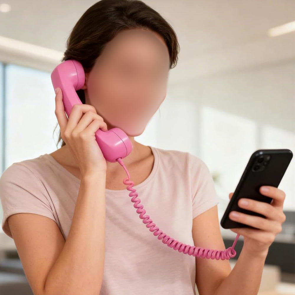Retro Type C Wired Phone Handset with Microphone for Phones Computers - Pink