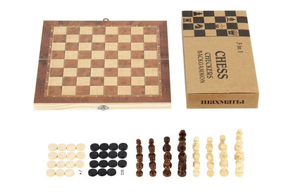 3 In 1 Chess Backgammon Checkers Set Wooden Chess Set Board Game