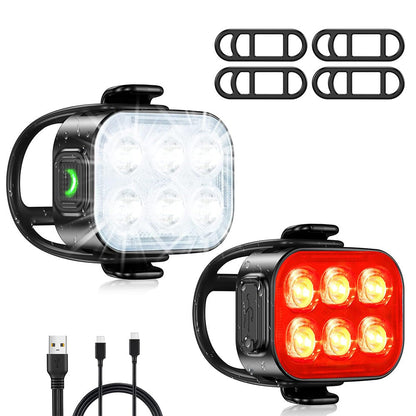 Water Resistant Front and Back Bike Lights for Night Riding USB Rechargeable Bicycle Headlight and Tail Light Set