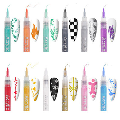 12 Colors Nail Art Pens Set Nail Polish Pens for Painting Dotting Liner