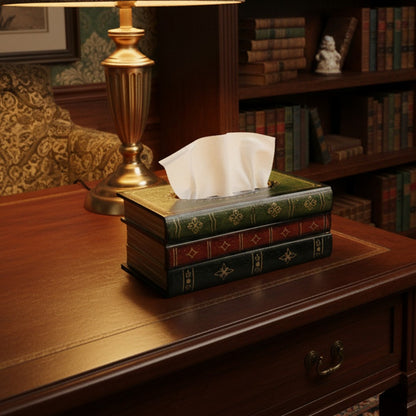 Retro Tissue Box Cover Wooden Antique Book Tissue Holder Dispenser Home Decor-Green