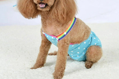 Cute Harness Female Dog Sanitary Pants Reusable Menstrual Diaper-Blue