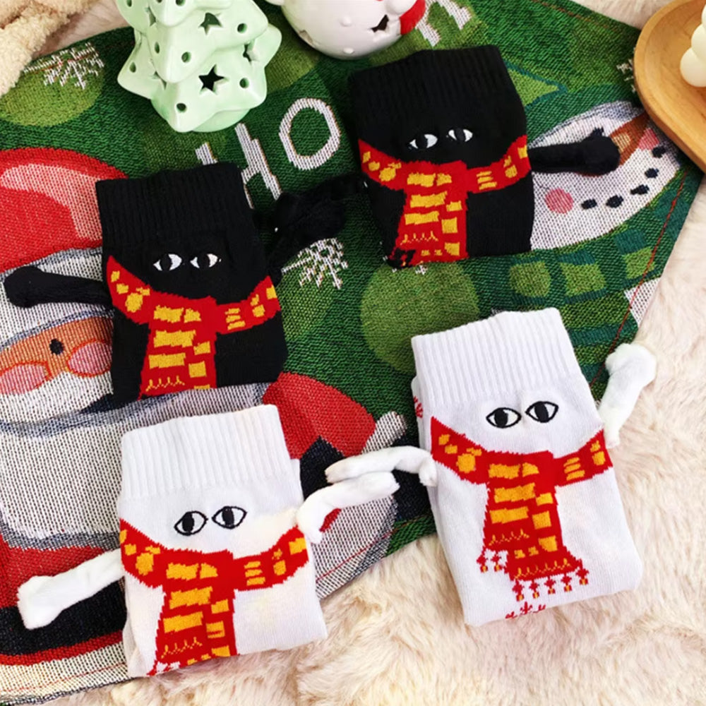 2 Pairs of Holding Hands Christmas Socks Novelty Funny Xmas Couple Socks