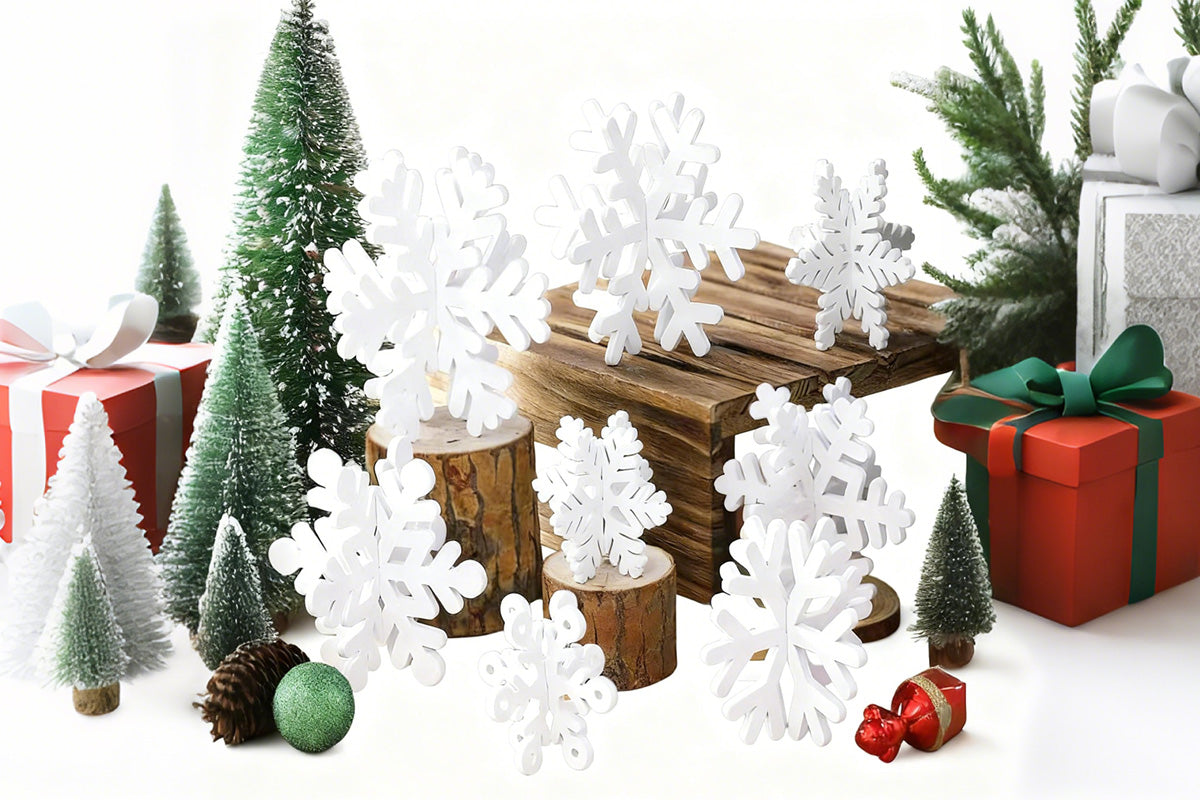 8Pcs 3D Wooden Snowflake Table Decor Christmas Wonderland Centerpiece-White