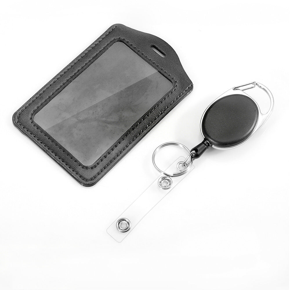 2Pcs PU ID Card Holder with Retractable Badge Reel