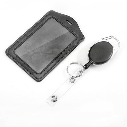 2Pcs PU ID Card Holder with Retractable Badge Reel