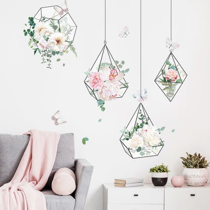 Flower Hanging Basket Wall Sticker Tree Leaves Plant Natual Wall Decal