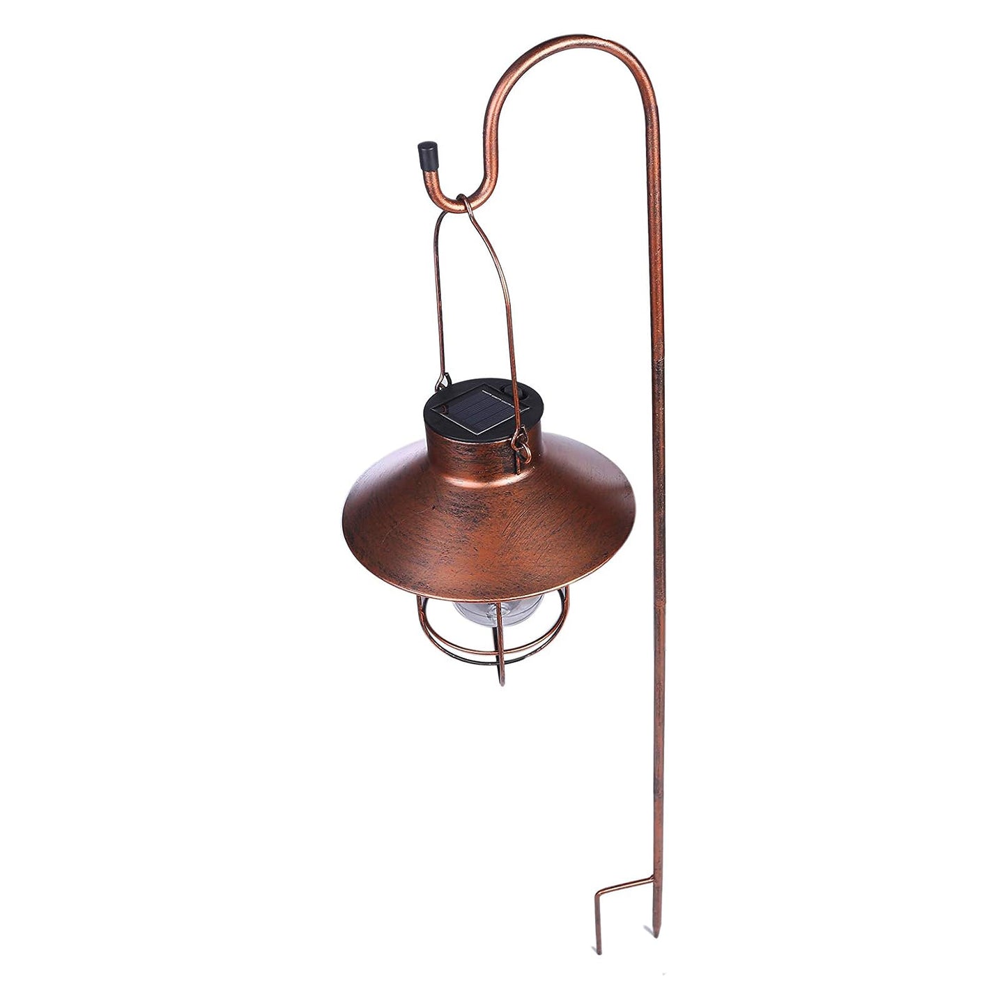Solar Lantern Outdoor Hanging Light with Shepherd Hook Retro Stake Lights -Brown