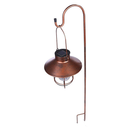 Solar Lantern Outdoor Hanging Light with Shepherd Hook Retro Stake Lights -Brown