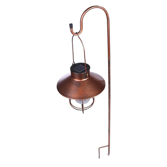 Solar Lantern Outdoor Hanging Light with Shepherd Hook Retro Stake Lights -Brown