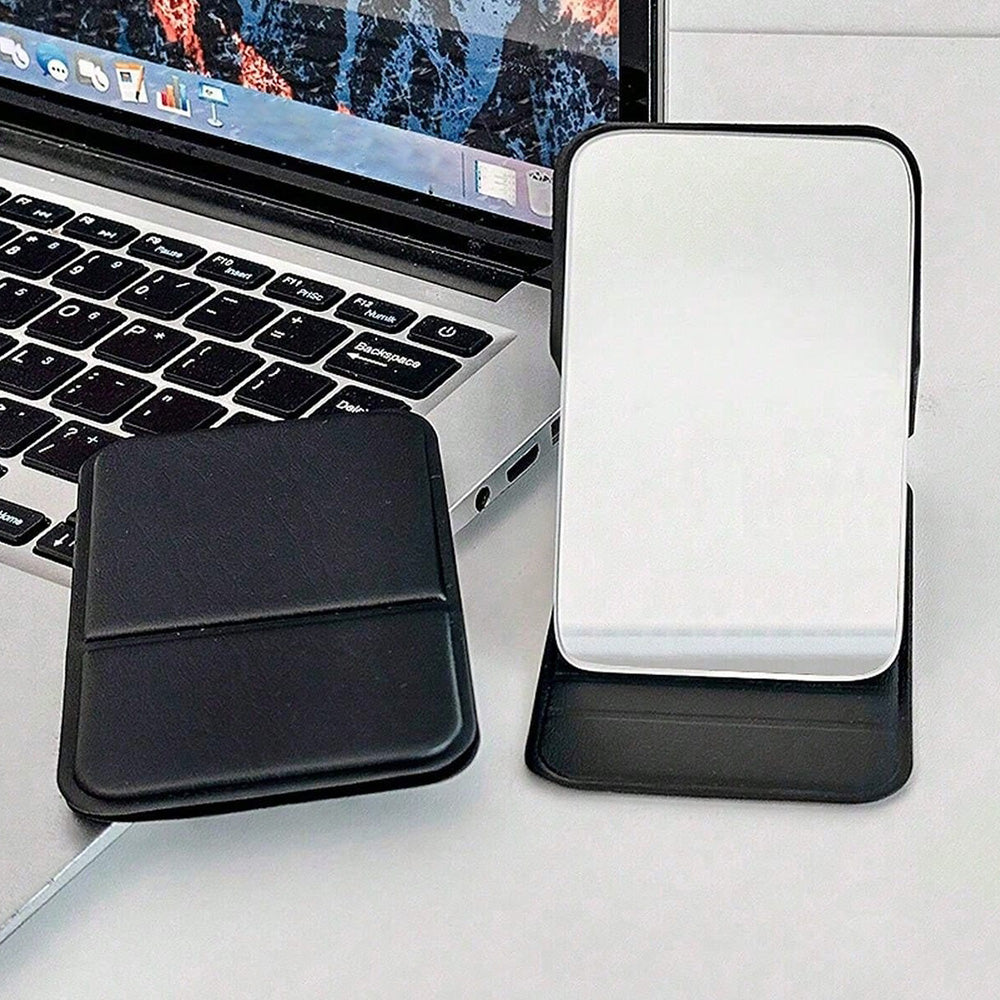 2-Pack Foldable PU Leather Makeup Mirror Medium Portable Travel Vanity Black