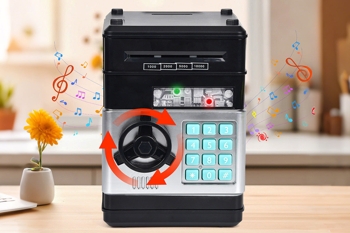Electronic ATM Piggy Bank with Password Lock Money Coin Saving Box Toys for Little Ones Gifts -Black