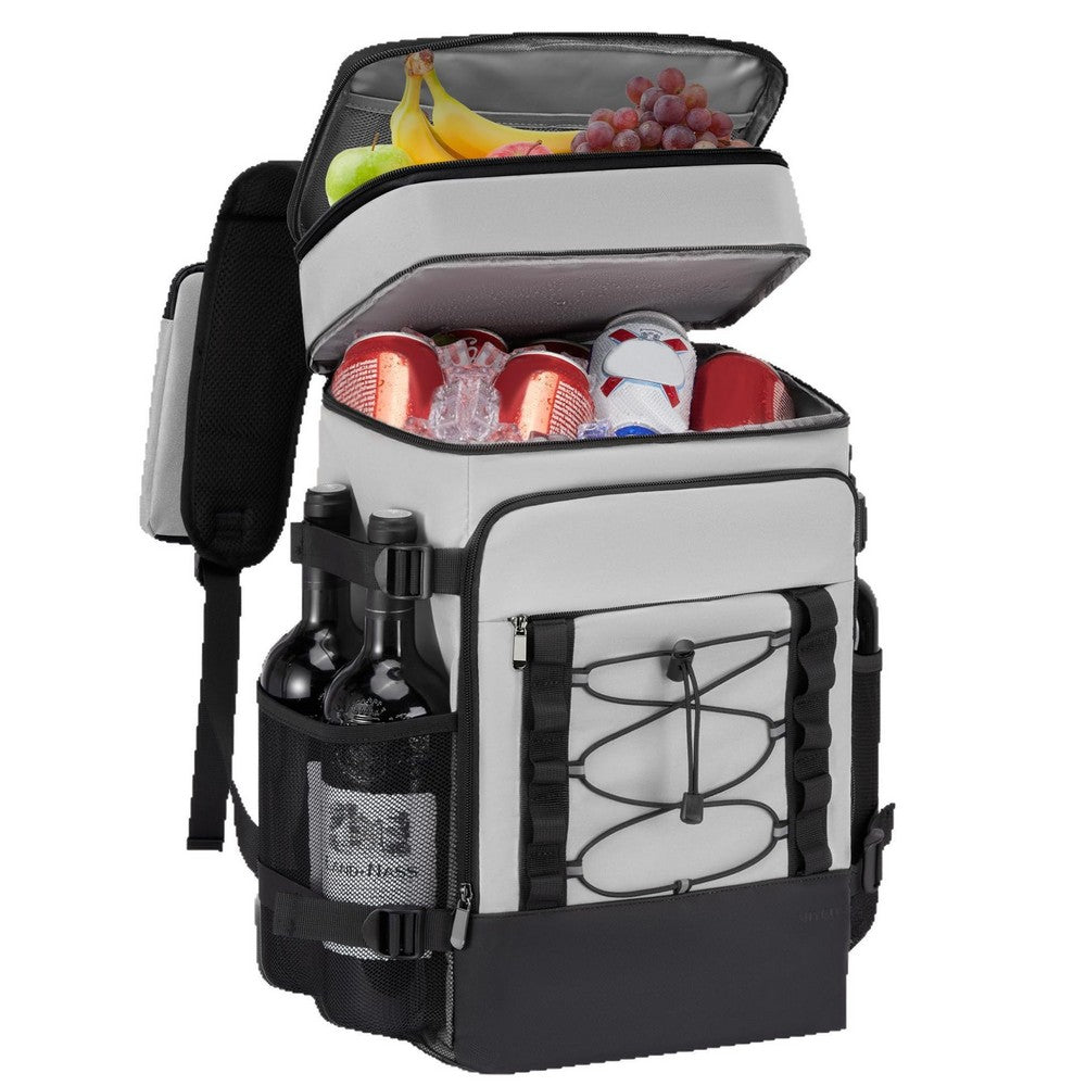 Insulated Backpack Cooler Leak Proof 2 Compartment Lunch Bag for Hiking Camping-Grey