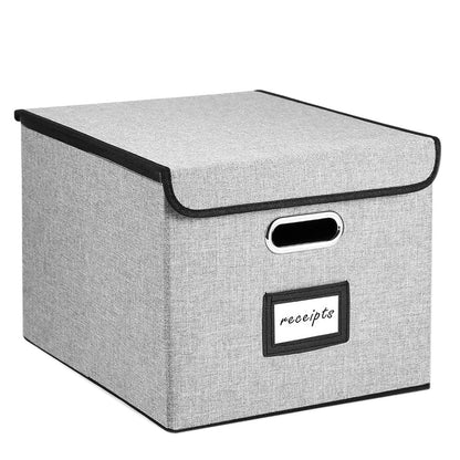 Collapsible File Organizer Box with Lid Folder Storage for Office Documents Grey