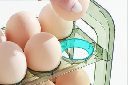 Egg Holder for Refrigerator 3-Layer Flip Fridge Egg Tray Container-Green