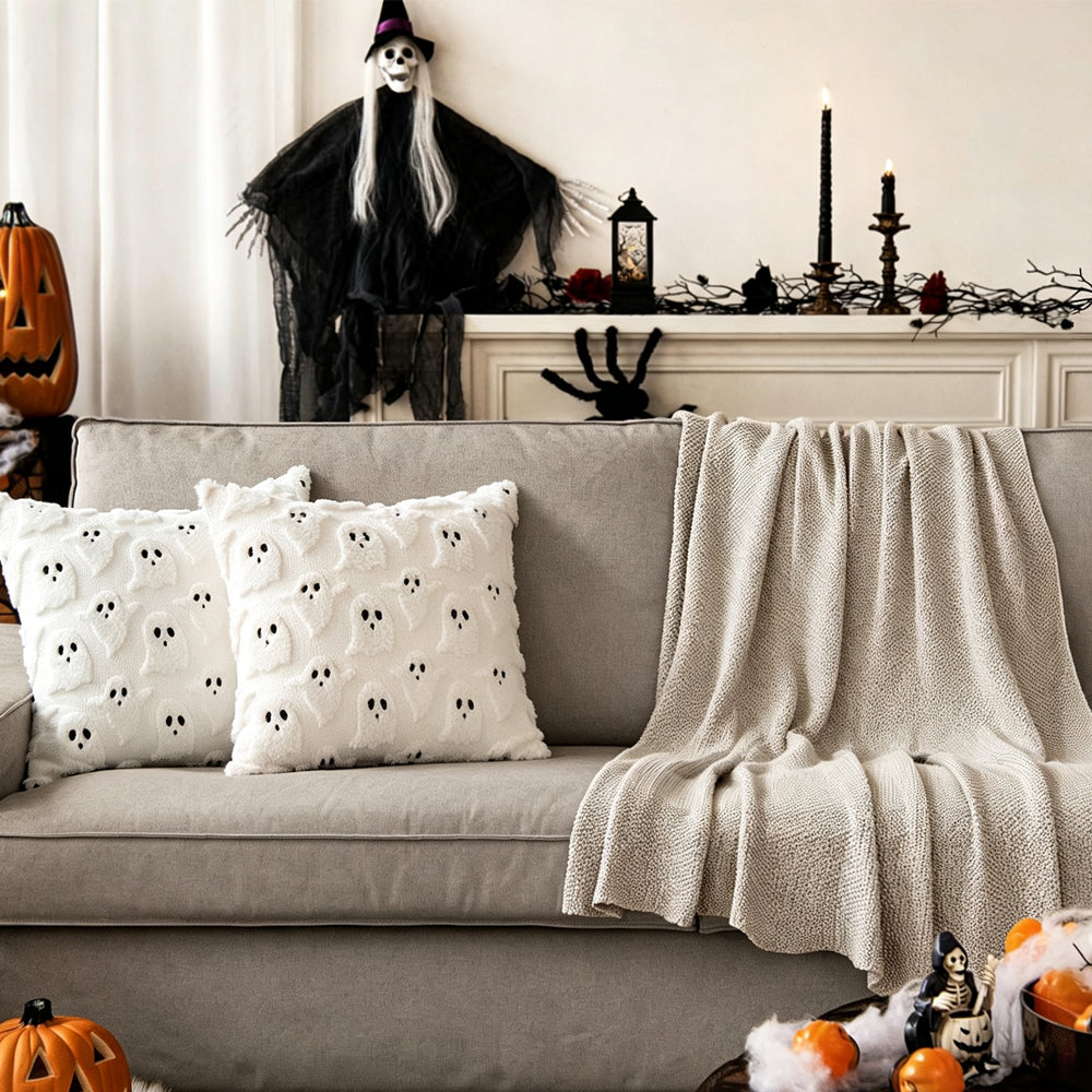 2 Pack Halloween Ghost Pillow Covers Plush Cushion Covers
