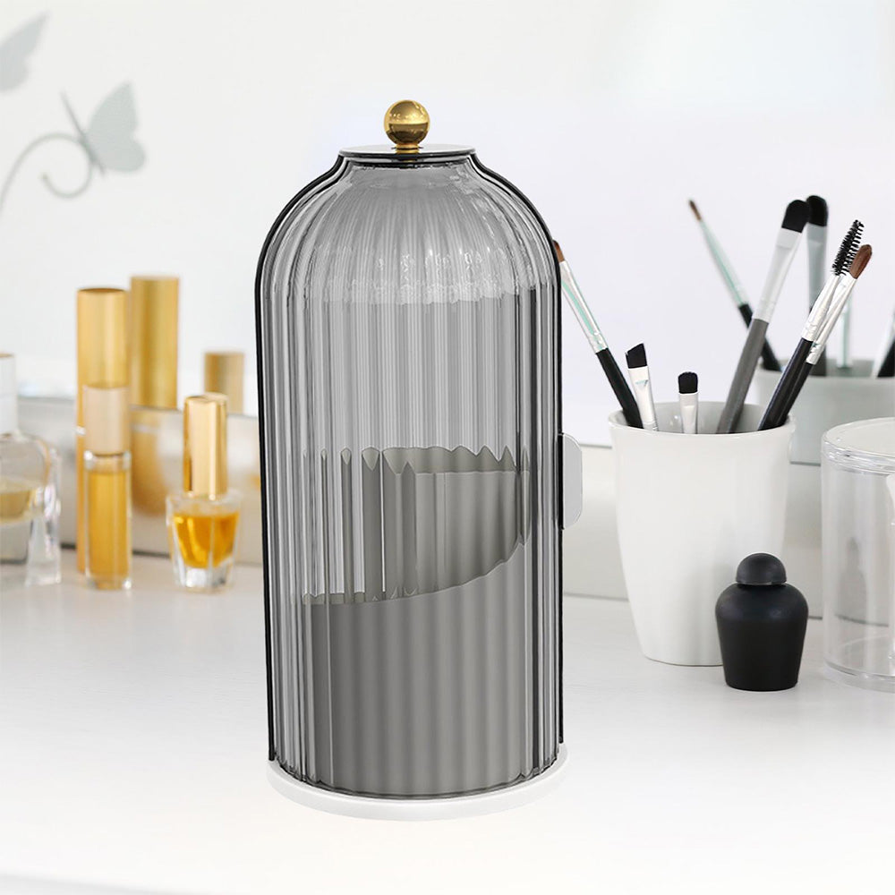 Sliding Lid Organizer 180 Degree Rotating Toothbrush Holder for Bathroom Counter-Black