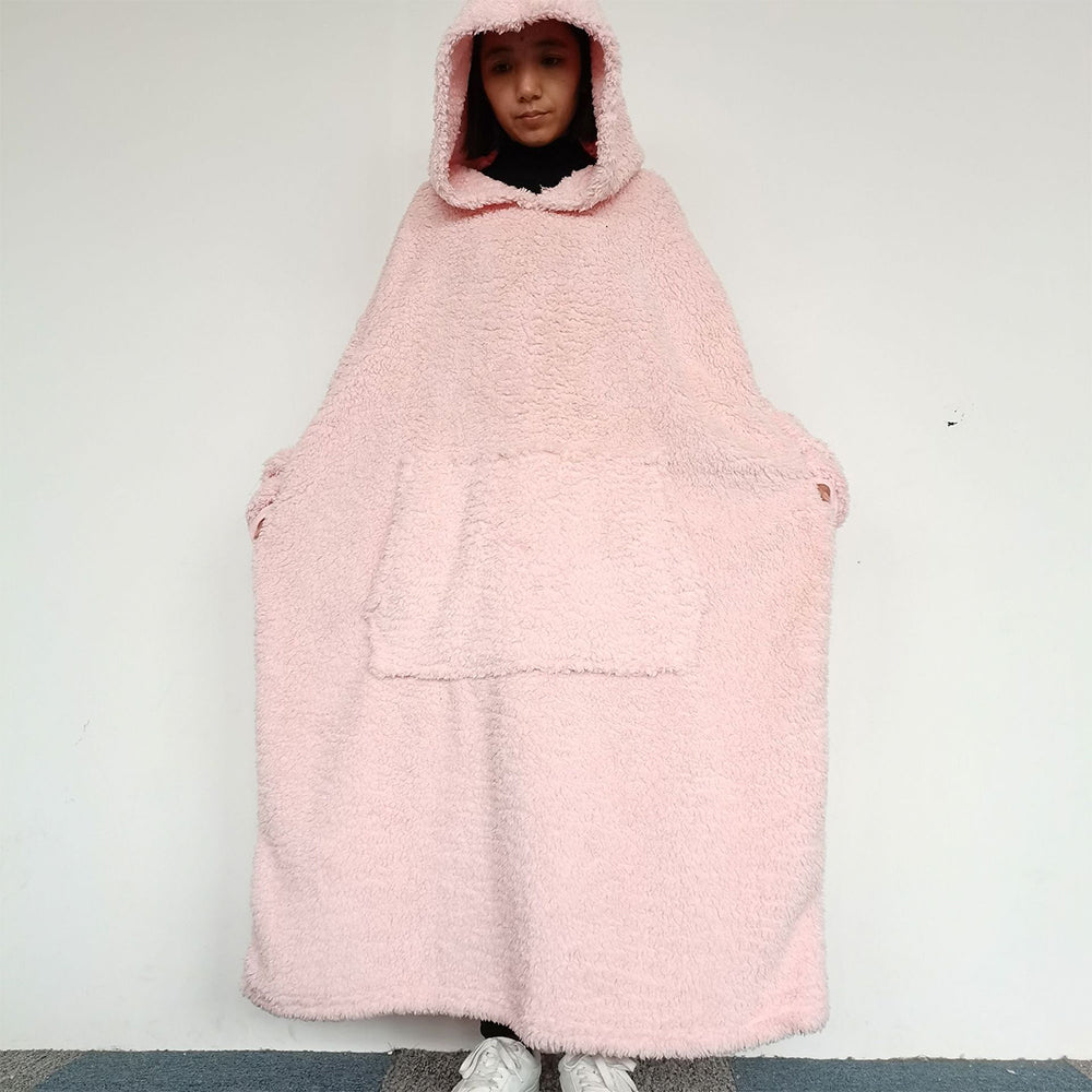 Reversible Wearable Blanket Plush Warm Cozy Blanket One Size Fits All Pink