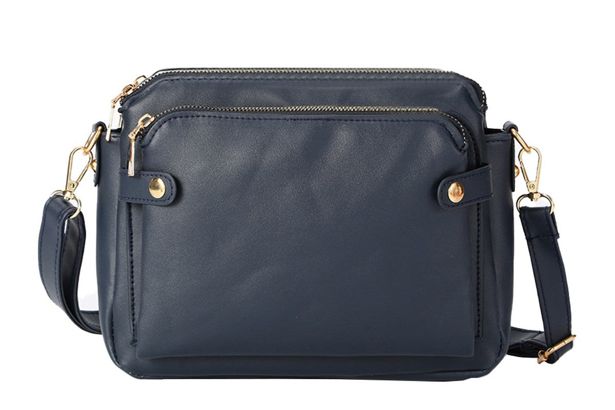 Soft Trendy Three Layer PU Leather Crossbody Purse Shoulder Bag Handbags-Blue