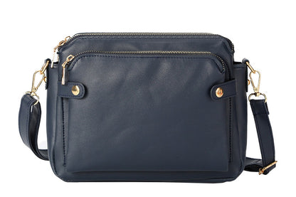 Soft Trendy Three Layer PU Leather Crossbody Purse Shoulder Bag Handbags-Blue