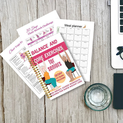 Adult 30 Day Chair Yoga Spiral Notebook Sitting Guide Book - Pink