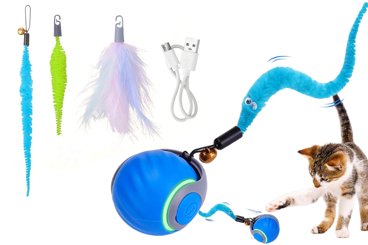 Interactive Cat Toy Ball Automatic Cat Toys Indoor Cats with 3 Tails -Blue