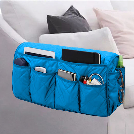 14 Pocket Sofa Armrest Organizer Remote Control Holder Storage Bag for Recliner Couch Armchair Blue