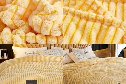 Reversible Sherpa Fleece Throw Blanket for Couch-Yellow