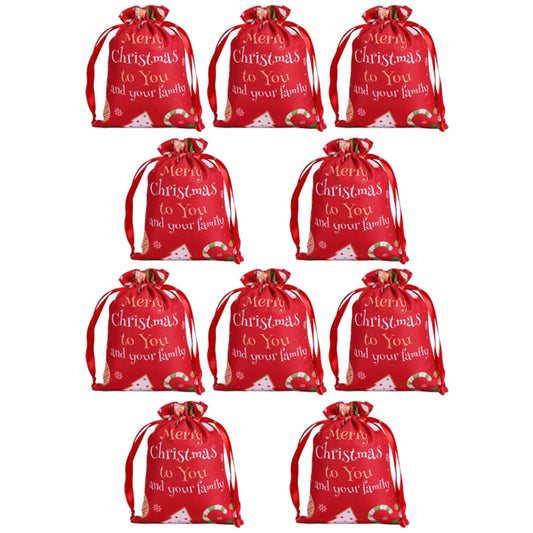 10Pcs Christmas Drawstring Storage Bags Xmas Holiday Wrapping Sacks Style 2
