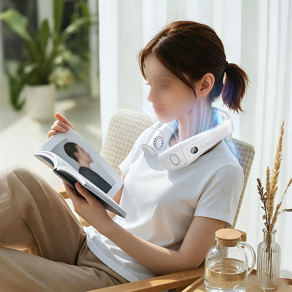 Wearable Neck Fan with Semiconductor Cooling - White